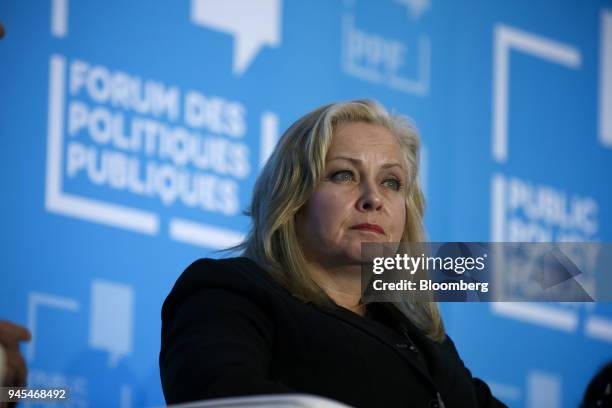 Linda Hasenfratz, president and chief executive officer of Linamar Corp., speaks during a panel discussion at the Public Policy Forum Canada Growth...