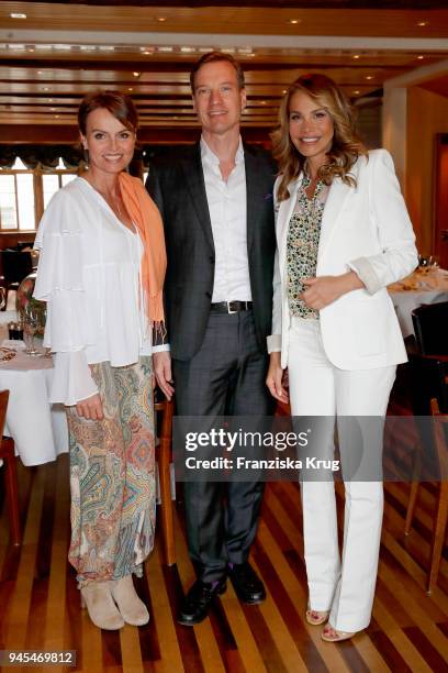 Christine Lienhard, Nils Behrens and Raquel Marquard during the Lanserhof Ladies Lunch at Widder Hotel on April 12, 2018 in Zurich, Switzerland.