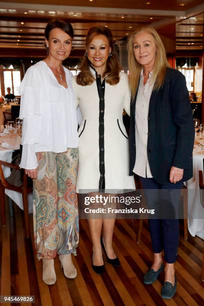 Christine Lienhard, Hilda Burger-Calderon and Anni Roder during the Lanserhof Ladies Lunch at Widder Hotel on April 12, 2018 in Zurich, Switzerland.