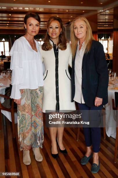 Christine Lienhard, Hilda Burger-Calderon and Anni Roder during the Lanserhof Ladies Lunch at Widder Hotel on April 12, 2018 in Zurich, Switzerland.