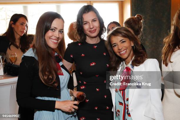 Sandra Bauknecht, Dusha Bibus and Rabia Schlatter during the Lanserhof Ladies Lunch at Widder Hotel on April 12, 2018 in Zurich, Switzerland.