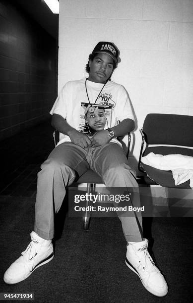 Rapper Ice Cube poses for photos backstage at the Genesis Convention Center in Gary, Indiana in July 1989.