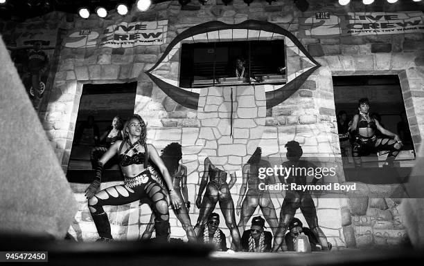 Live Crew dancers perform at the International Amphitheatre in Chicago, Illinois in October 1989.