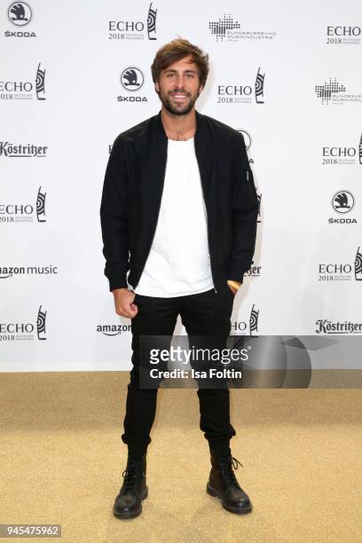 Max Giesinger arrives for the Echo Award at Messe Berlin on April 12, 2018 in Berlin, Germany.