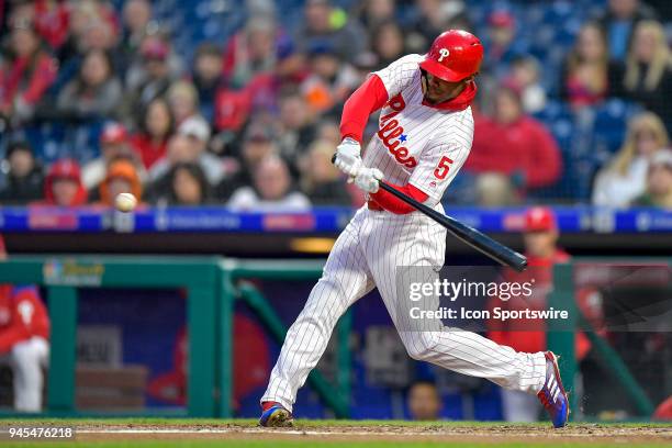 Philadelphia Phillies right fielder Nick Williams swinging at the plate during the MLB game between the Cincinnati Reds and the Philadelphia Phillies...