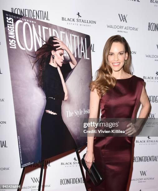 Hilary Swank attends Los Angeles Confidential magazine celebrates its Women of Influence issue with cover star Hilary Swank at Waldorf Astoria...