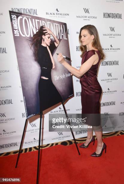 Hilary Swank attends Los Angeles Confidential magazine celebrates its Women of Influence issue with cover star Hilary Swank at Waldorf Astoria...