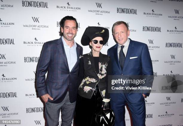 Publisher at Modern Luxury Media Chris Gialanella, Valerie Sobel and editor in chief of Los Angeles Confidential Spencer Beck attend Los Angeles...