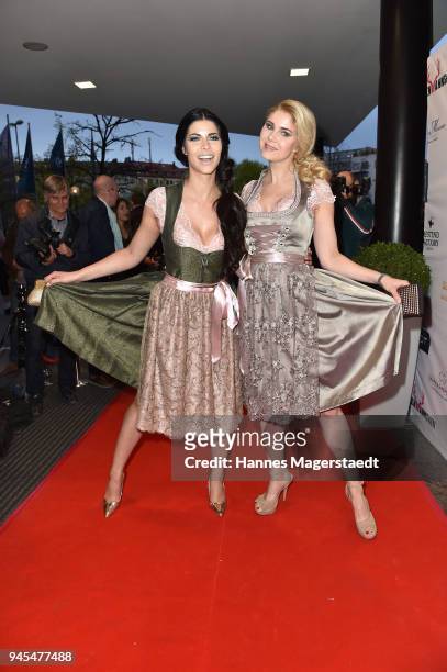 Yvonne Woelke and Micaela Schaefer attend Trachtentrends 2018 at Sheraton on April 12, 2018 in Munich, Germany.