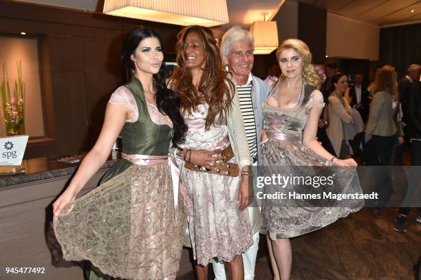 Micaela Schaefer, Nadja Abd el Farrag, Frederic Meisner and Yvonne Woelke attend Trachtentrends 2018 at Sheraton on April 12, 2018 in Munich, Germany.