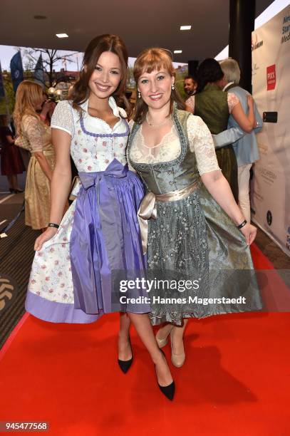 Actress Lena Meckel and Gabrielle Odinis attendTrachtentrends 2018 at Sheraton on April 12, 2018 in Munich, Germany.