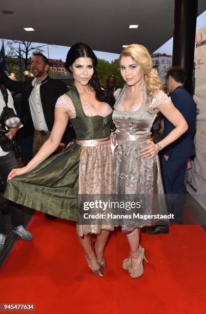 Yvonne Woelke and Micaela Schaefer attend Trachtentrends 2018 at Sheraton on April 12, 2018 in Munich, Germany.