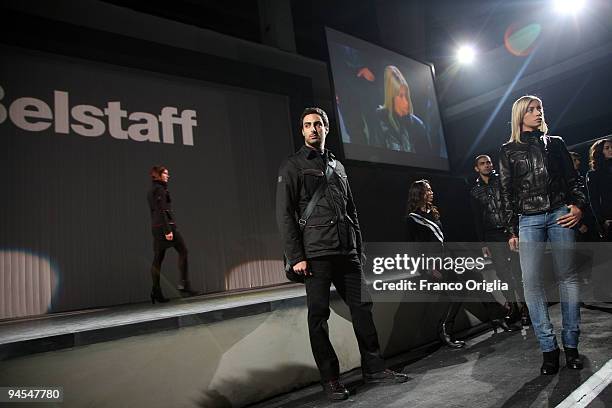 Models present creations by Belstaff during the 'Belstaff Presents New Uniforms For Italian Police' at the Direzione Generale di Pubblica Sicurezza...