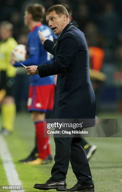 Head coach Viktor Goncharenko of CSKA Moskva reacts during the UEFA Europa League quarter final leg two match between PFC CSKA Moskva and Arsenal FC...