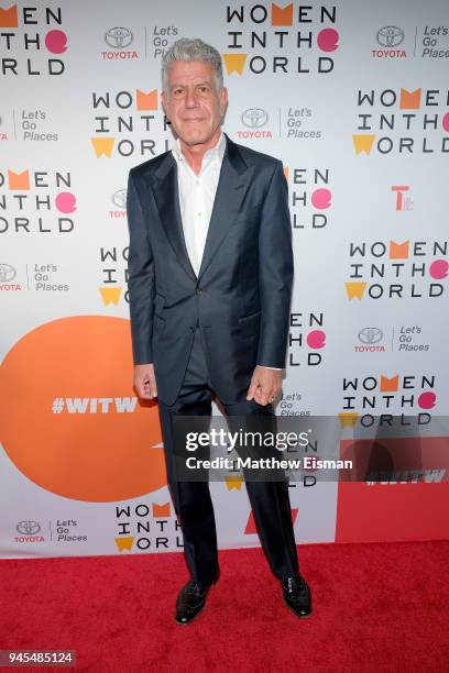 Chef Anthony Bourdain attends the 2018 Women In The World Summit at Lincoln Center on April 12, 2018 in New York City.