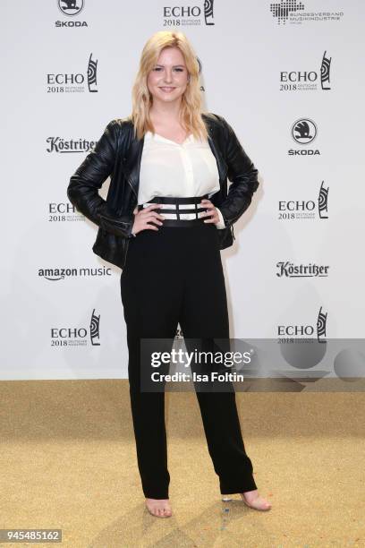 Kelly Svirakova aka 'MissesVlog' arrives for the Echo Award at Messe Berlin on April 12, 2018 in Berlin, Germany.