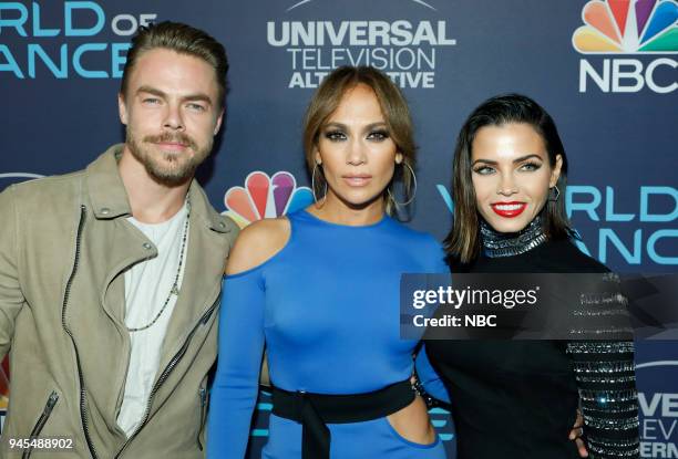 World of Dance" Party, Delilah Restaurant, West Hollywood, CA -- Pictured: Derek Hough, Jennifer Lopez, Jenna Dewan --