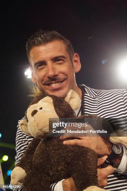 The singer-songwriter Francesco Gabbani presenting the preview of his new album Magellano at Radio Italia. Milan, Italy. 27th April 2017