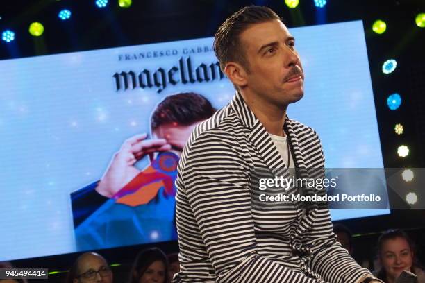 The singer-songwriter Francesco Gabbani presenting the preview of his new album Magellano at Radio Italia. Milan, Italy. 27th April 2017