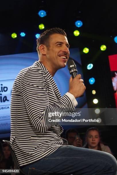 The singer-songwriter Francesco Gabbani presenting the preview of his new album Magellano at Radio Italia. Milan, Italy. 27th April 2017