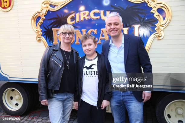 Andreas von Thien, his wife Alexandra and his son Leonard attend the premiere of the Circus Roncalli show 'Storyteller' on April 12, 2018 in Cologne,...