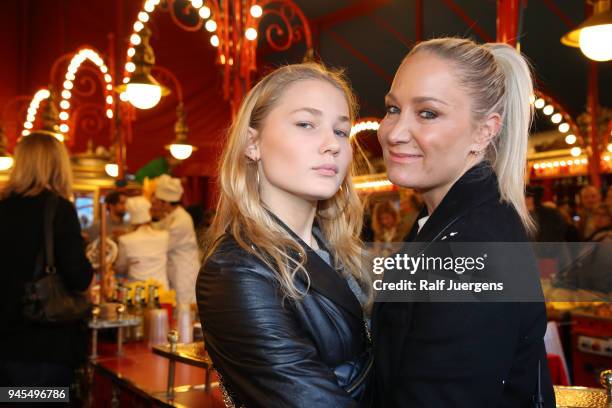 Janine Kunze and her daughter Lilli Budach attend the premiere of the Circus Roncalli show 'Storyteller' on April 12, 2018 in Cologne, Germany.