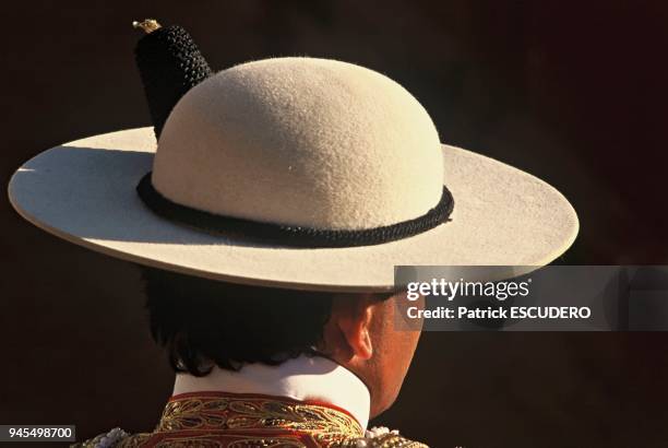 UN PICADOR, ARENES DE SEVILLE, ANDALOUSIE, ESPAGNE.