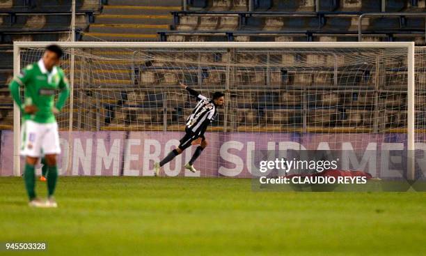 Brazil's Botafogo Rodrigo Pimpao celebrates after scoring against Chile's Audax Italiano during their Copa Sudamericana football match at the San...