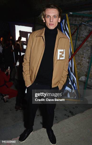 Jamie Campbell Bower attends the FENDI FF Reloaded Experience on April 12, 2018 in London, England.