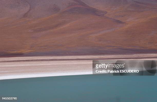 Dans le sud Lipez, r?gion volcanique du sud de la Bolivie, les lac de montagne changent de couleur en fonction de l'orientation du soleil et de la...