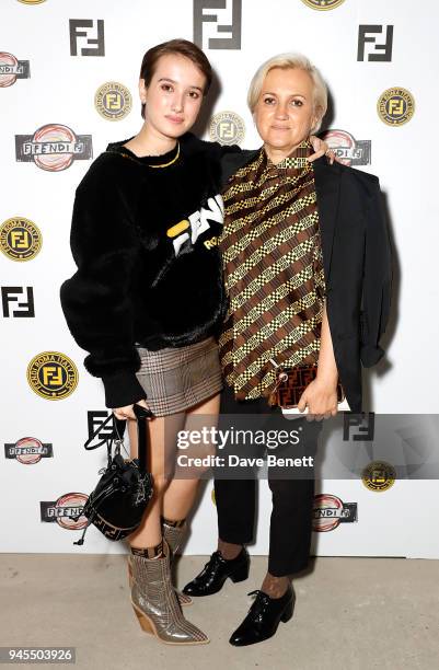 Leonetta Luciano Fendi and Silvia Venturini Fendi attend the FENDI FF Reloaded Experience on April 12, 2018 in London, England.