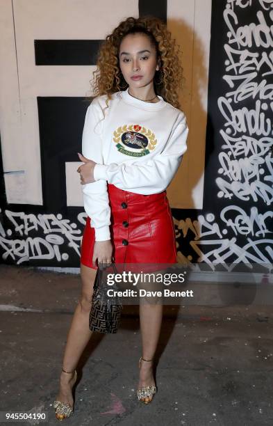 Ella Eyre attends the FENDI FF Reloaded Experience on April 12, 2018 in London, England.