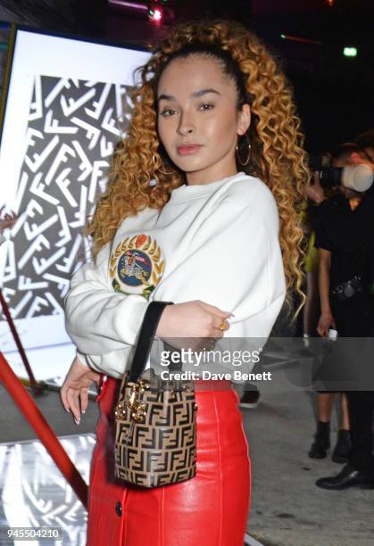 Ella Eyre attends the FENDI FF Reloaded Experience on April 12, 2018 in London, England.