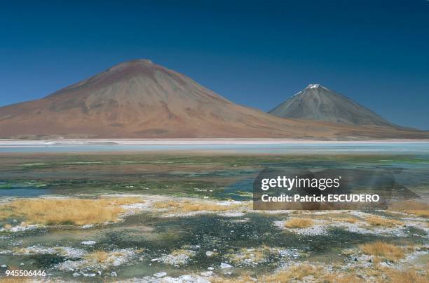 Dans le sud Lipez, r?gion volcanique du sud de la Bolivie, les lac de montagne changent de couleur en fonction de l'orientation du soleil et de la...