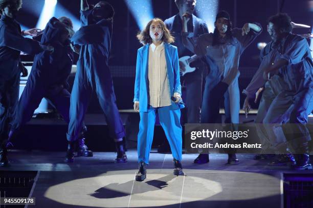 Alice Merton performs on stage during the Echo Award show at Messe Berlin on April 12, 2018 in Berlin, Germany.