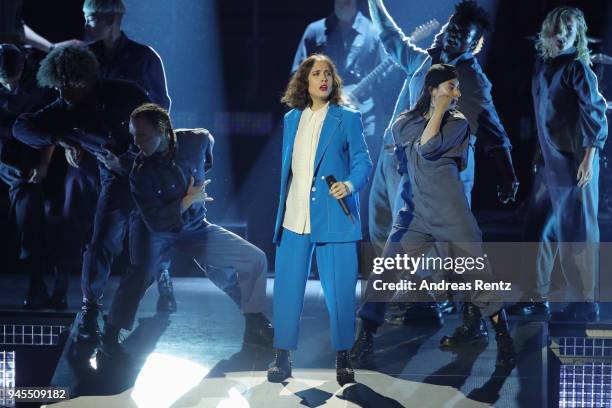 Alice Merton performs on stage during the Echo Award show at Messe Berlin on April 12, 2018 in Berlin, Germany.