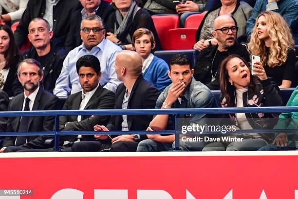 Director general Jean-Claude Blanc, PSG president Nasser Al-Khelaifi, PSG football captain Thiago Silva with his wife Isabele, plus French singer...