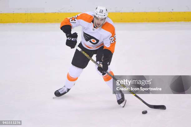 Philadelphia Flyers defenseman Brandon Manning handles the puck during the first period. The Pittsburgh Penguins won Game One of the Eastern...