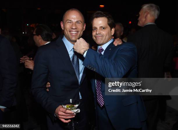 Michael Avenatti and Anthony Scaramucci attend The Hollywood Reporter's Most Powerful People In Media 2018 at The Pool on April 12, 2018 in New York...