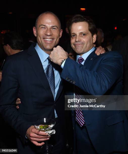 Michael Avenatti and Anthony Scaramucci attend The Hollywood Reporter's Most Powerful People In Media 2018 at The Pool on April 12, 2018 in New York...