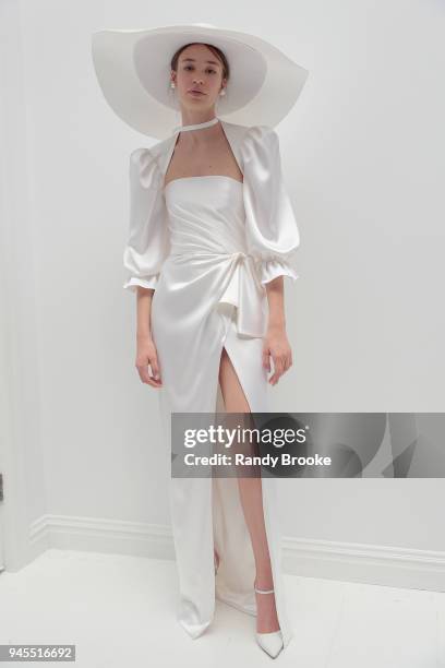 Model poses during the Alon Livne White Exhibition during New York Fashion Week: Bridal April 2018 on April 12, 2018 in New York City.