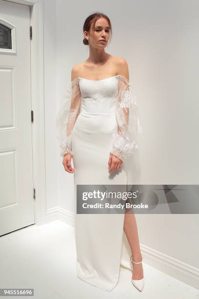 Model poses during the Alon Livne White Exhibition during New York Fashion Week: Bridal April 2018 on April 12, 2018 in New York City.