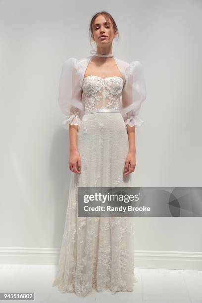 Model poses during the Alon Livne White Exhibition during New York Fashion Week: Bridal April 2018 on April 12, 2018 in New York City.