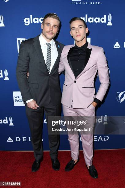 Gus Kenworthy and Adam Rippon attend the 29th Annual GLAAD Media Awards at The Beverly Hilton Hotel on April 12, 2018 in Beverly Hills, California.