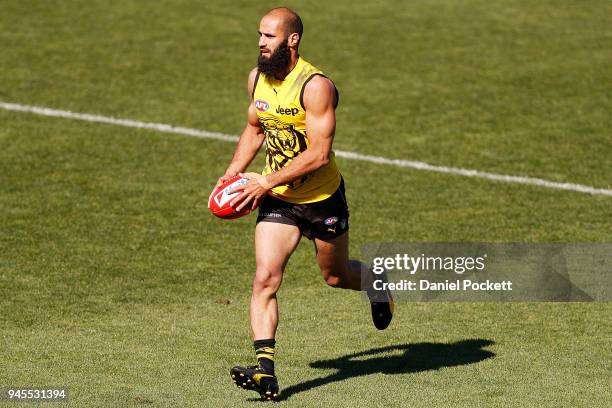 Bachar Houli of the Tigers in action during the Richmond Tigers AFL training session at Punt Road Oval on April 13, 2018 in Melbourne, Australia.