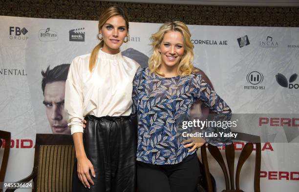 Amaia Salamanca and Luisana Lopilato attend a press conference for 'Perdidas' at the Intecontinental Hotel on April 12, 2018 in Buenos Aires,...