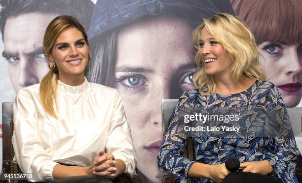 Amaia Salamanca and Luisana Lopilato attend a press conference for 'Perdidas' at the Intecontinental Hotel on April 12, 2018 in Buenos Aires,...