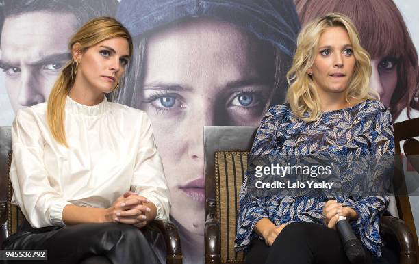 Amaia Salamanca and Luisana Lopilato attend a press conference for 'Perdidas' at the Intecontinental Hotel on April 12, 2018 in Buenos Aires,...