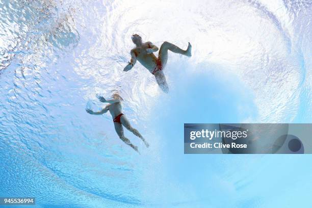 Thomas Daley and Daniel Goodfellow of England compete in the Men's Synchronised 10m Platform Diving Final on day nine of the Gold Coast 2018...