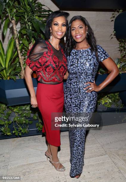 Harris Faulkner and Omarosa Manigault attends The Hollywood Reporter's Most Powerful People In Media 2018 at The Pool on April 12, 2018 in New York...